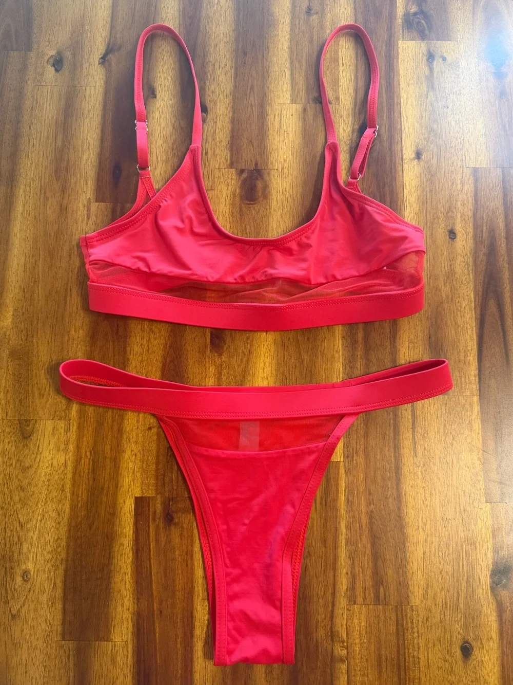 NWOT Sunny Co Clothing Red Mesh Bikini Set Bralette Top & Cheeky Bottom